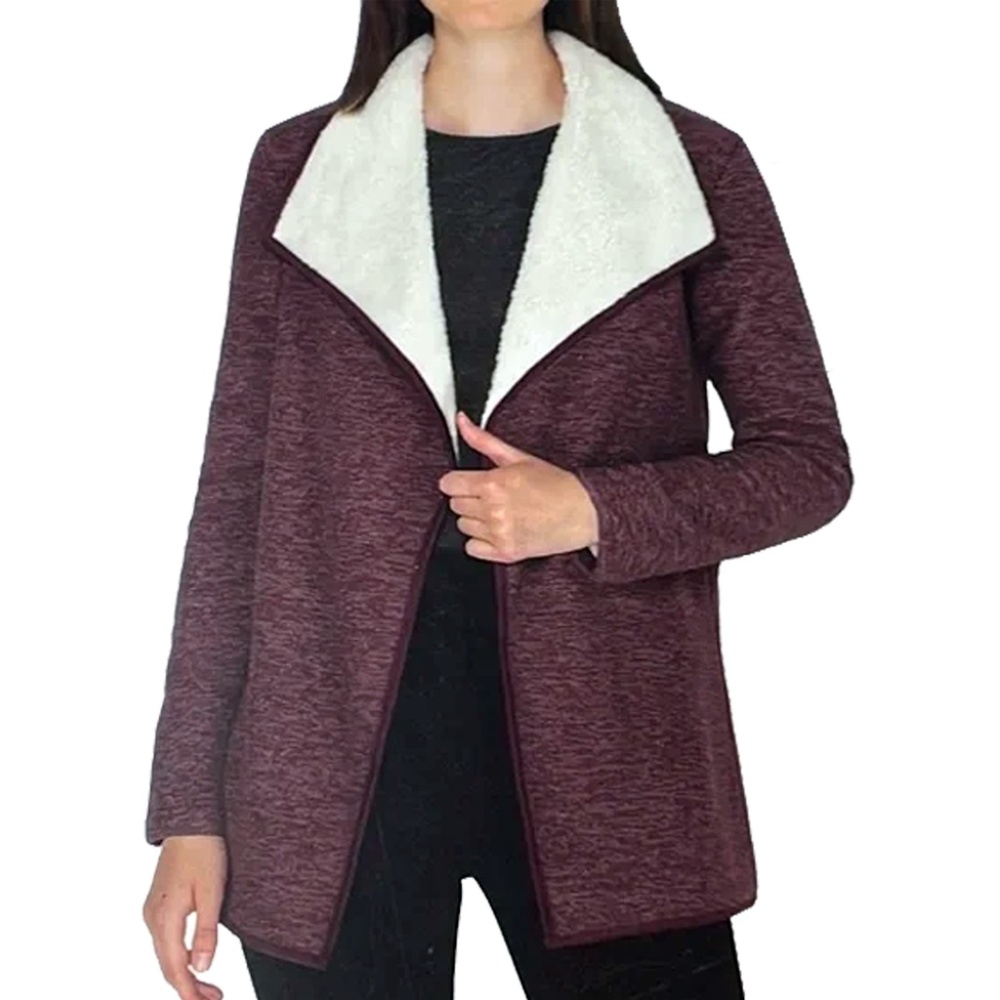Nicole Miller Cardigan Sweater Jacket Duster Cozy Sherpa Lined Large Lapel